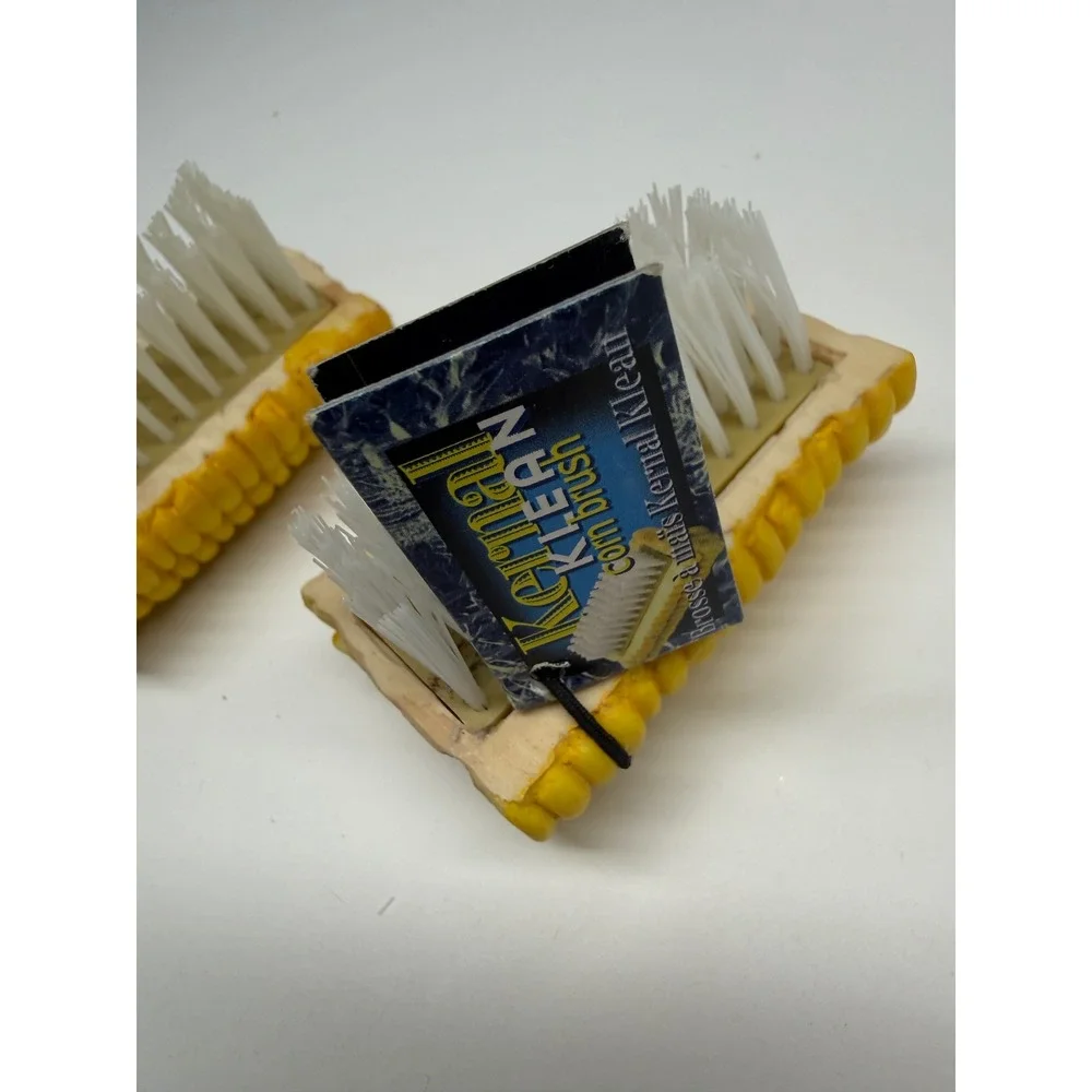 Kernel Klean Corn Brush Set of 2 Novelty Vegetable Scrubbers Yellow Cob Design
